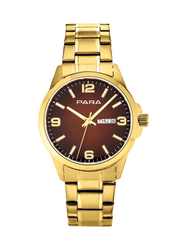 Para-quartz herenhorloge met stalen bandkast 