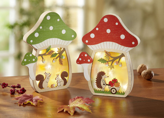 Verlicht paddestoelhuis, werkt op batterijen ROOD-GROEN