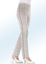 Broek met een opvallend bloemmotief en een effectieve decoratieve band BEIGE-WIT