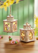 Verlichte houten lantaarn, set van 2 