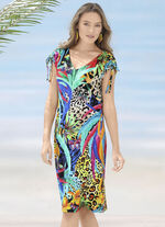 Laurina-jurk met levendig printontwerp en plooibare mouwen 