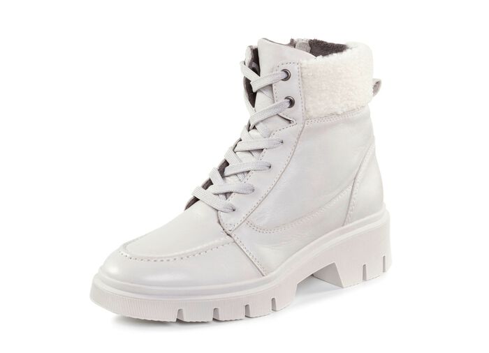 ELENA EDEN enkellaarsjes met veters en een gezellige teddykraag IJSGRIJS