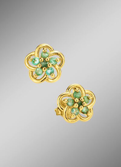 Vergulde oorknopjes met echte smaragd 