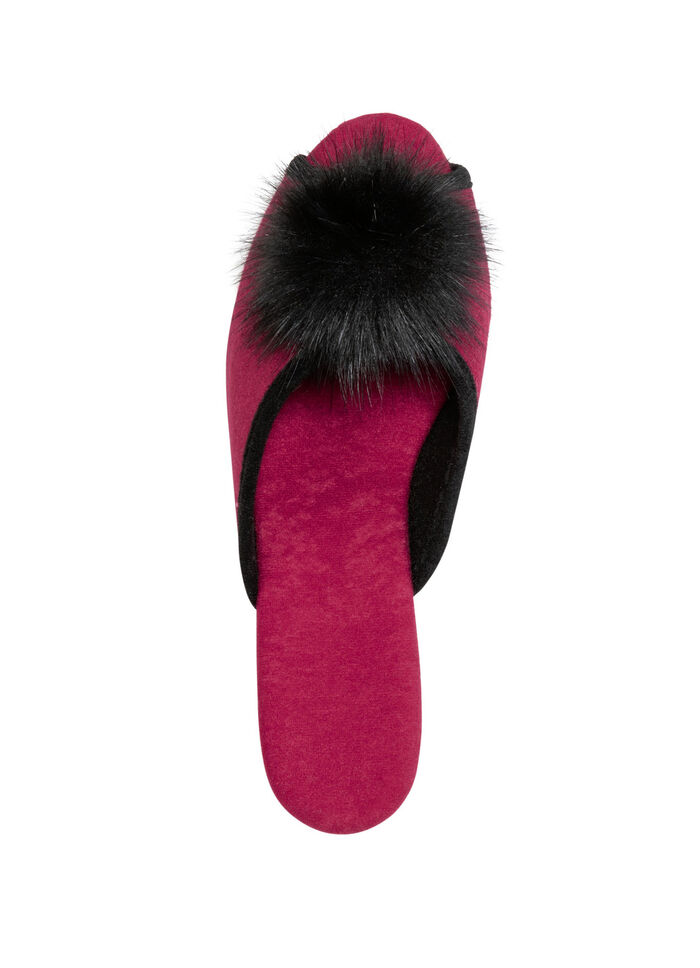 ELENA EDEN, chique damesmuiltjes, breedte G, met imitatiebont pompon ROOD