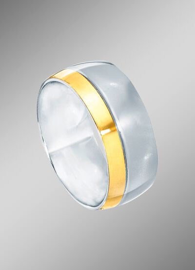 Damesring in hoogglans tweekleurig 