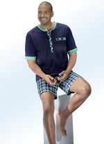 Voordeelverpakking: Pyjama en shorty met lange knoopsluiting, borstzakje en ruitjesmotief 