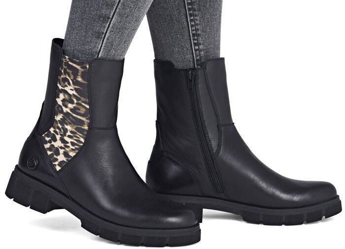 Remonte, modieuze dames enkellaarsjes, winterschoenen, breedte G, met rits ZWARTBRUIN