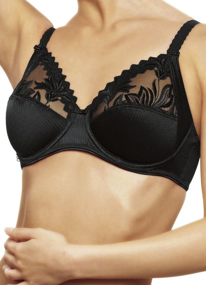 Beugel-bh van ‘Chantelle’ met geborduurd kant aan de buitenzijde ZWART