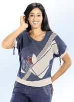 Trui met linnen JEANSBLAUWE ZANDSTEENTJES