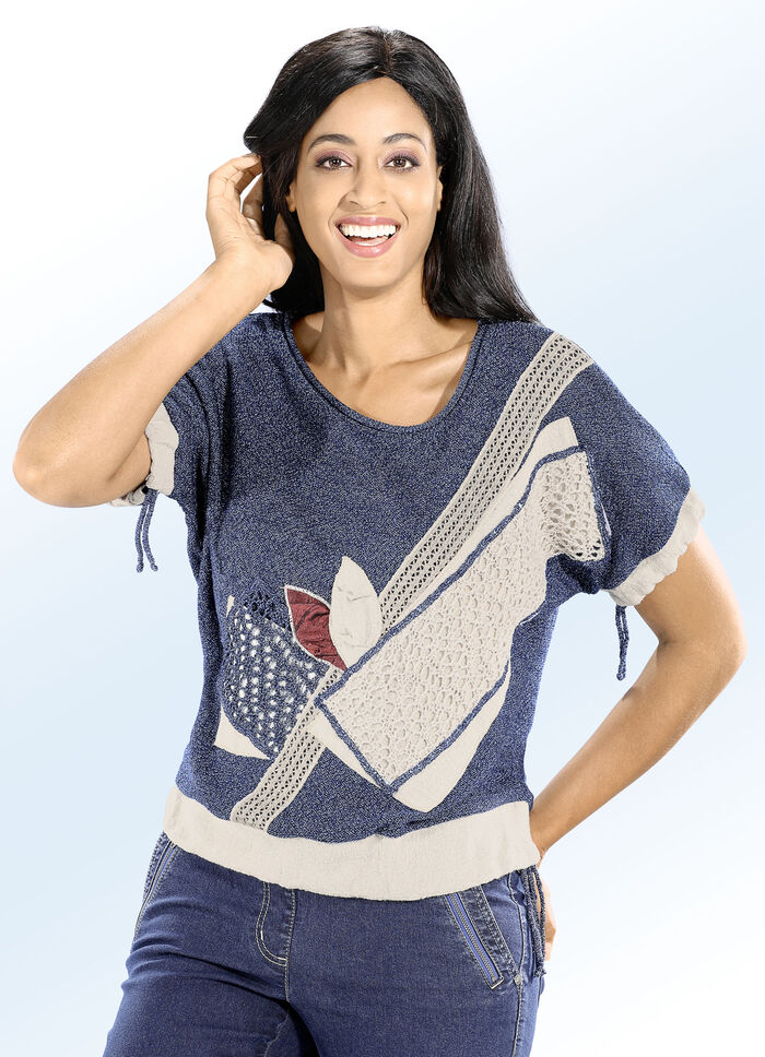 Trui met linnen JEANSBLAUWE ZANDSTEENTJES