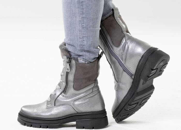 Waldläufer, gevoerde dames enkellaarsjes, winterschoenen, breedte H, met lamsvacht ANTIEK ZILVER