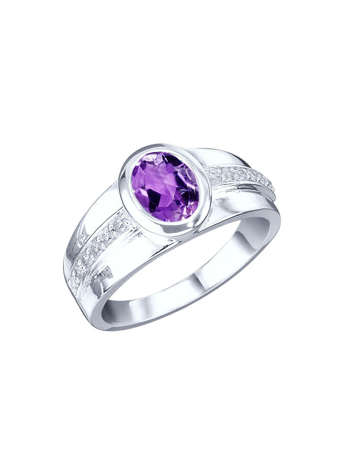 Elegante damesring met echte amethist en synthetische zirkonia 