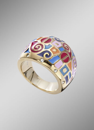 Damesring met moza&iuml;ekpatroon en kristallen 