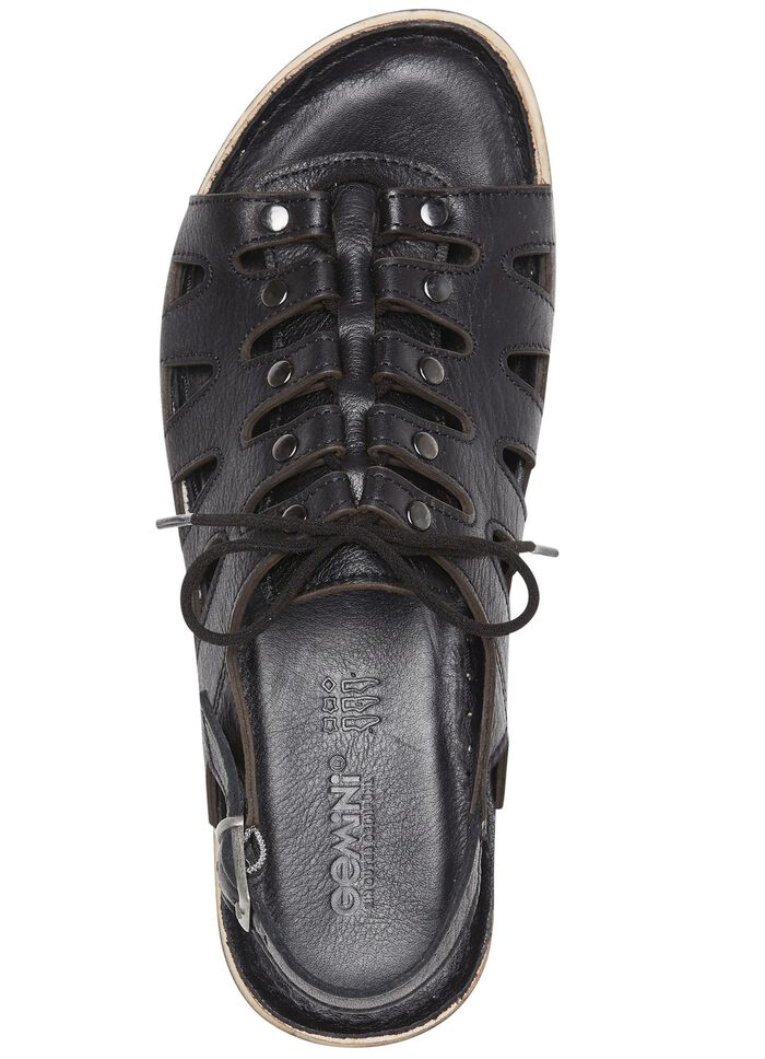 Gemini sandaal met elastische decoratieve vetersluiting ZWART