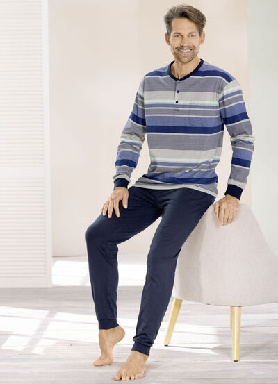 Pyjama met knoopsluiting en manchetten 