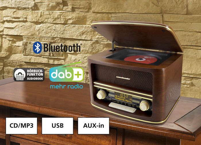 "soundmaster" nostalgisch stereosysteem in echt houten behuizing 