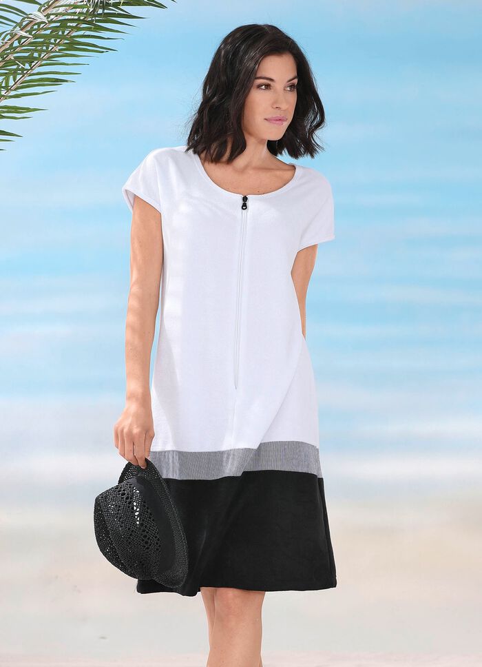 Jurk van badstof met ritssluiting en kapmouwen 