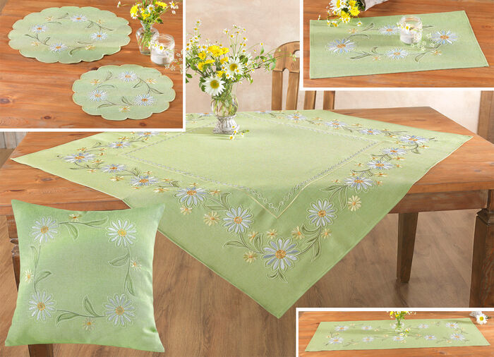 Geborduurd tafelkleed of kussensloop GROEN-MULTICOLOR