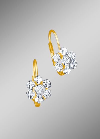 Diamanten oorbellen in bloemvorm met 2 loepzuivere briljant geslepen diamanten 