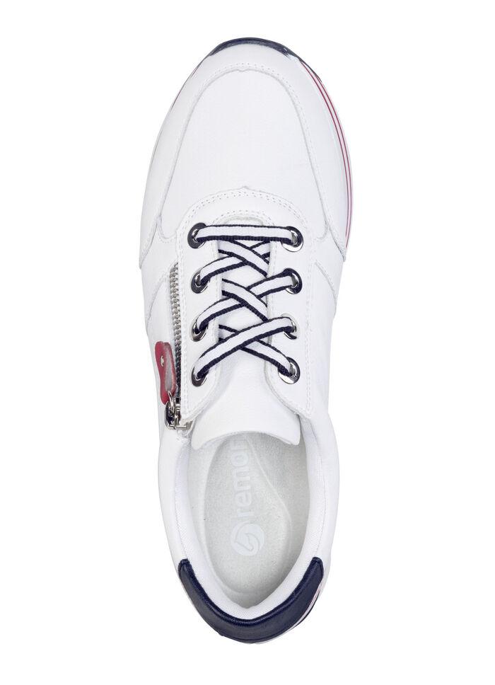 Remonte sneakers gemaakt van gecoat leer met textielafwerking WIT-MARINEBLAUW-ROOD