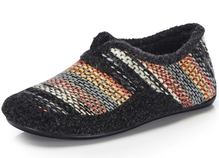 Laurina, comfortabele damespantoffels, breedte G, met uitneembaar voetbed ANTRACIET-MEERKLEURIG