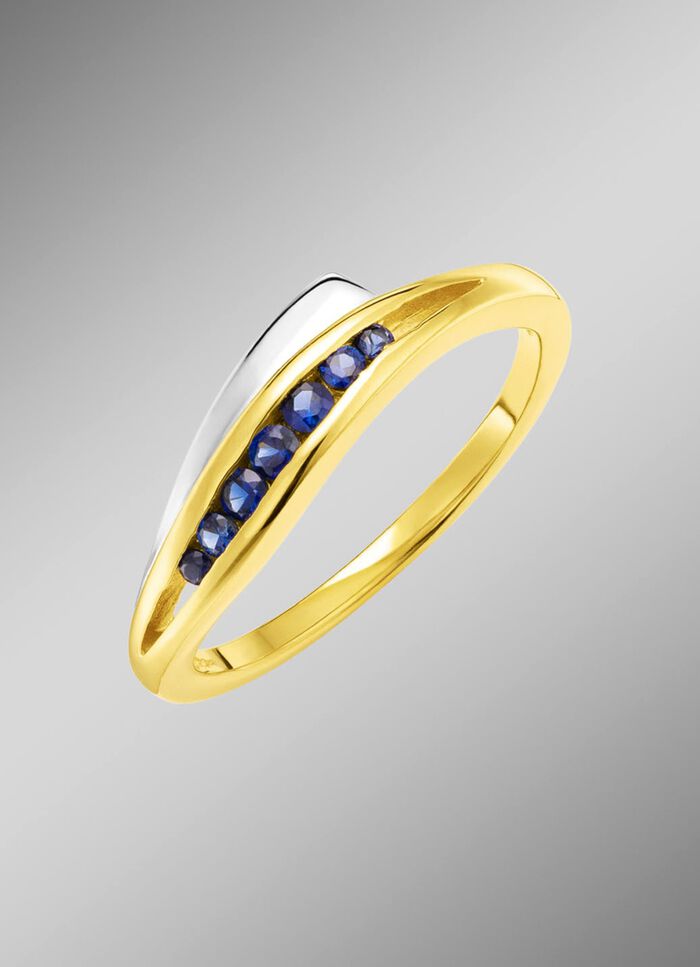 Damesring in bicolor met synthetische saffier 