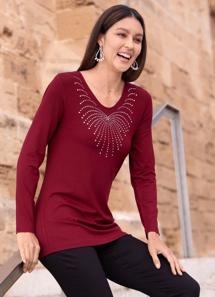 Shirt met ronde V-hals in 4 kleuren BORDEAUX