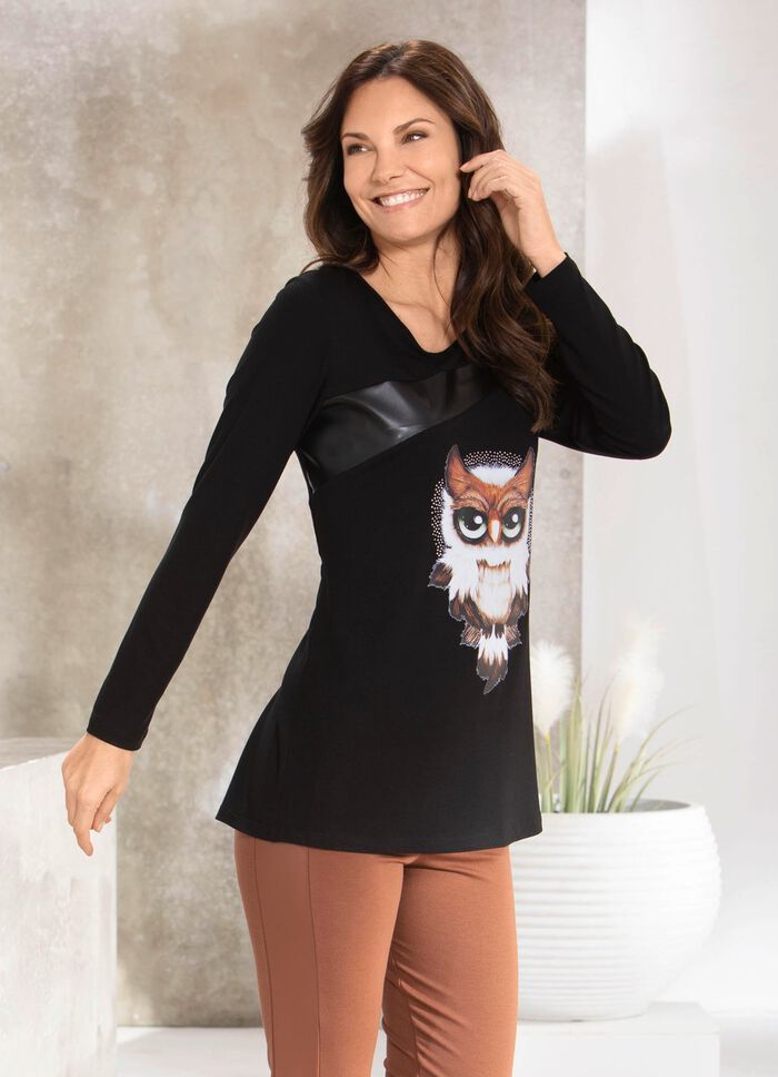 Overhemd met zwarte imitatie nappa leren inzet in 2 kleuren ZWART