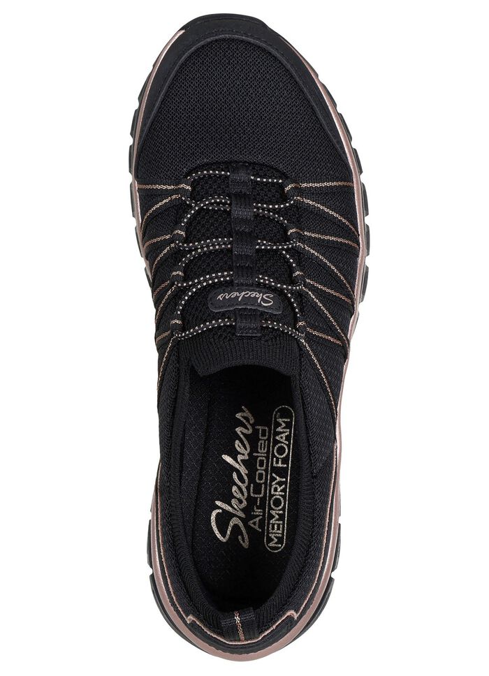 SKECHERS, trendy damespantoffels, gemaakt van gebreid meshmateriaal ZWART-ROS&Eacute;GOUD