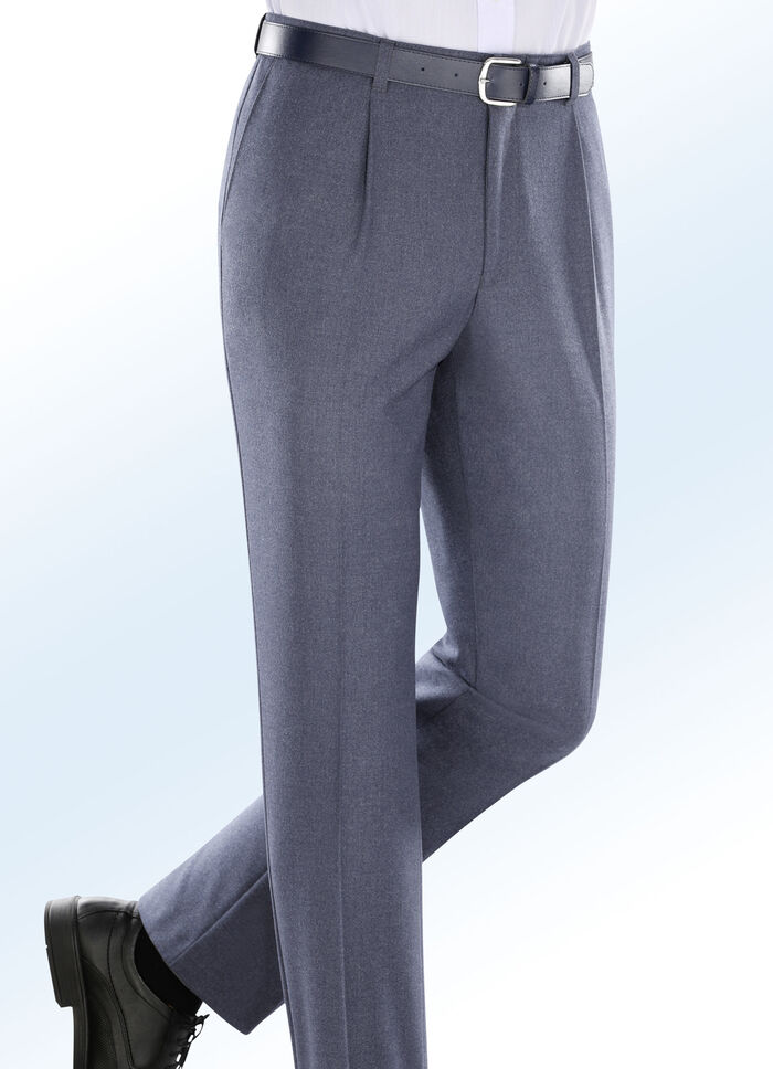 Gemêleerde broek in 4 kleuren met plooien ROOKBLAUW