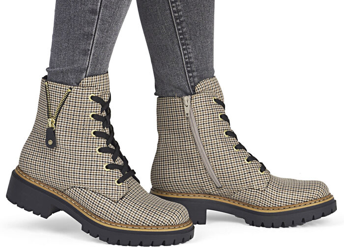 Rieker, trendy dames enkellaarsjes, winterschoenen, met rits BEIGE-ZWART