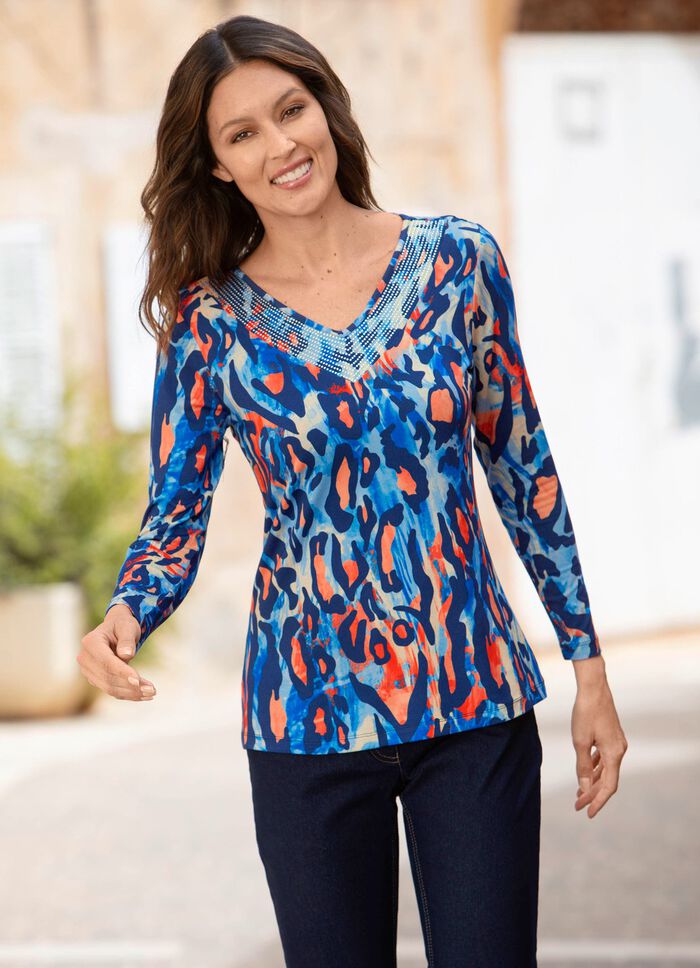 Shirt met opvallende strass-versiering 
