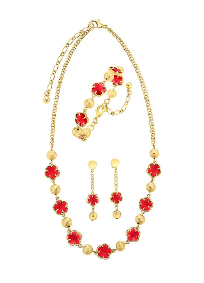 Sieradenset, 3-delig, met bloemmotief 