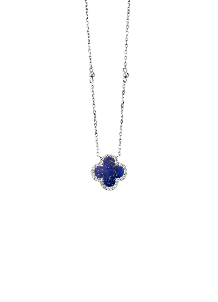 Klaverbladketting met echte lapis lazuli en synthetische zirkonia 