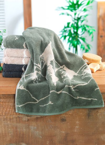 Badstofserie met geweven bergpanorama 