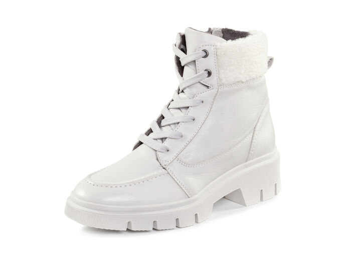 ELENA EDEN enkellaarsjes met veters en een gezellige teddykraag IJSGRIJS