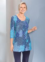 Lang shirt met plooien vooraan in 3 kleuren BLAUW-KLEURIG