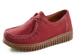 Mocassin-veterschoenen van rundnubuckleer ROOD