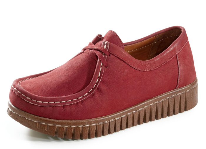 Mocassin-veterschoenen van rundnubuckleer ROOD