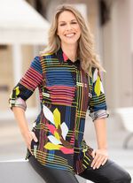 Kleurrijke lange blouse met inkjetprint 