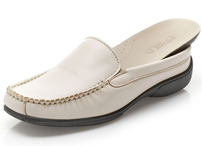 ELENA EDEN mocassin sabot met elastische banden aan de zijkanten LICHTBEIGE