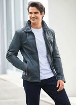 Korte lederen jas met opstaande/liggende kraag 