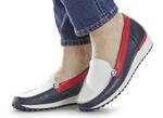 Waldläufer, klassieke damespantoffels, breedte H, met uitneembaar voetbed BLAUW-WIT-ROOD