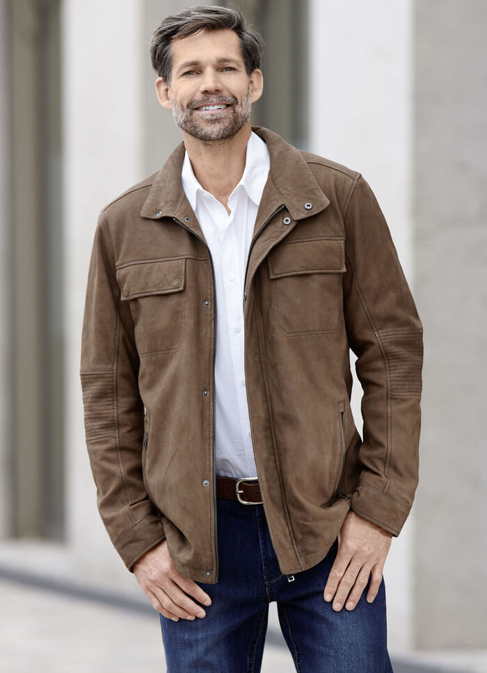 Leren jas met borstzakken 