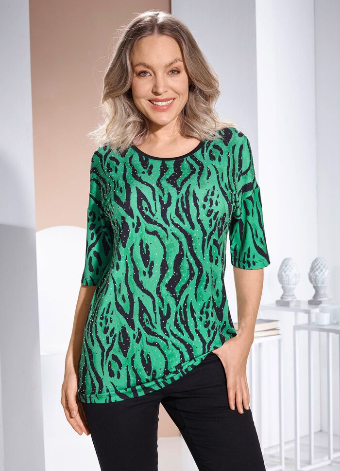 Shirt met strass- en bordversiering in 2 kleuren GROEN-ZWART