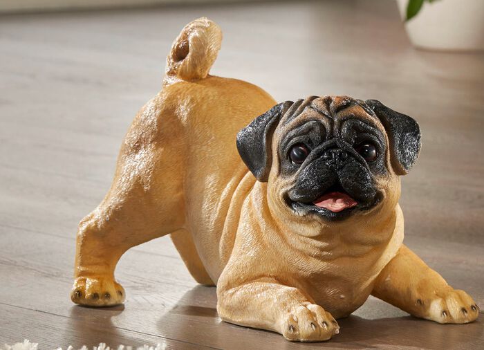 Weer- en vorstbestendige mopshonden, met de hand beschilderd BRUIN-ZWART