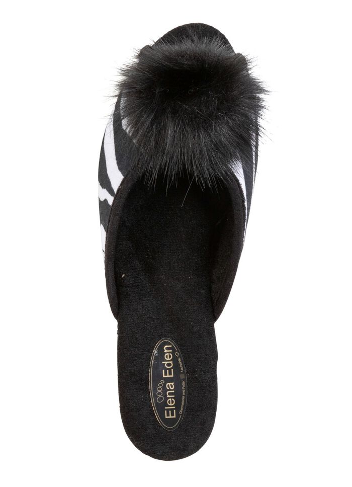 ELENA EDEN, chique damesmuiltjes, breedte G, met imitatiebont pompon 