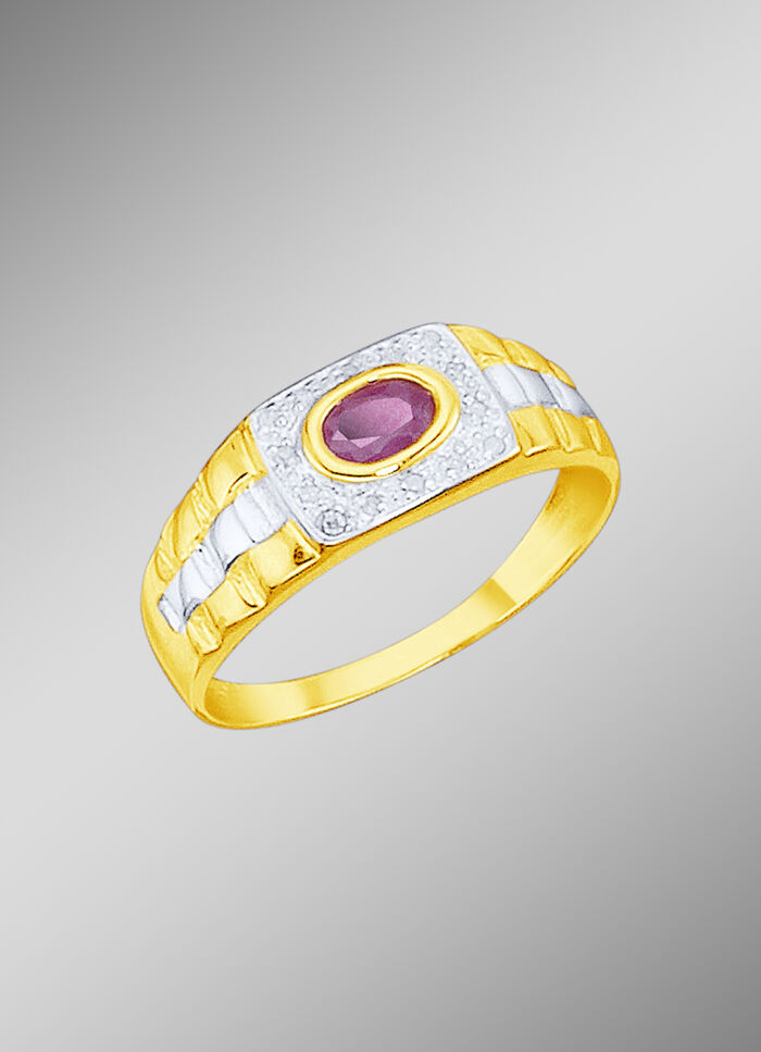 Massieve partnerring met 14 diamanten en echte robijn 