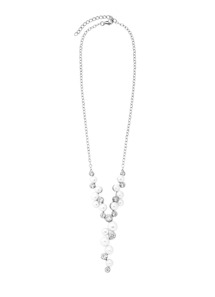 Y-ketting met zoetwaterparels en synthetische zirkonia 