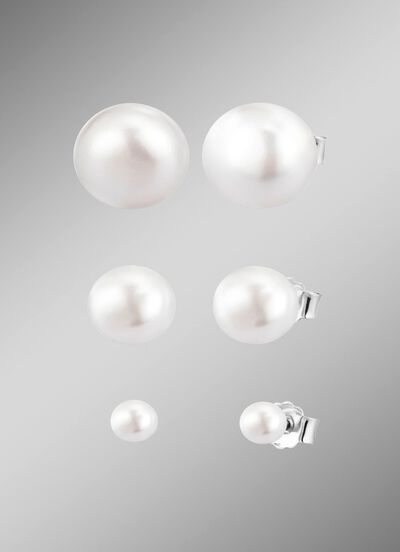Chique zilveren oorknopjes met zoetwaterkweekparels, 3 paar 